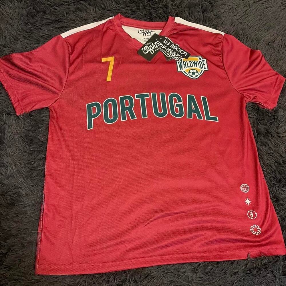 Portugal Soccer Shirt Red White Color #7